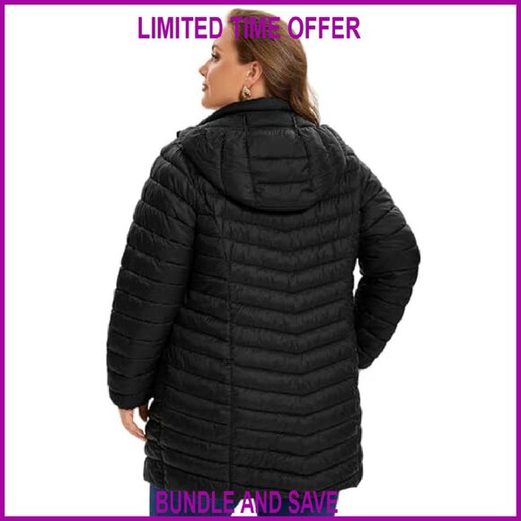 Plus Size Lightweight Puffer Jacket with Detachable Hood Packable Winter Coat - Picture 4 of 7